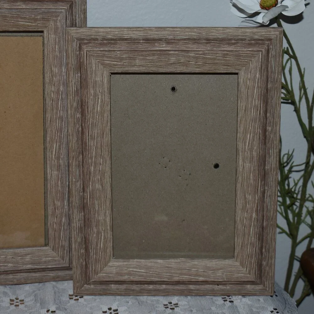 Vintage Rustic Country Farmhouse Distressed Wood Picture Frame 2pc Set